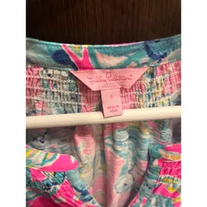 Lilly Pulitzer Essie‎ Tank Top - Gold Buttons - Pink Blue Hibiscus Flower small thumbnail 3