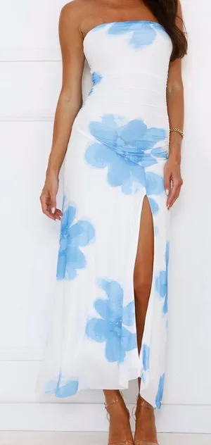 Hello Molly Strapless Mesh Maxi Dress Blue thumbnail 1