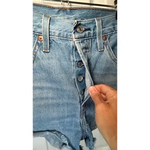 Levi's 501 Original Shorts High Rise 28 Blue‎ Distressed Cut Off Button Fly thumbnail 2