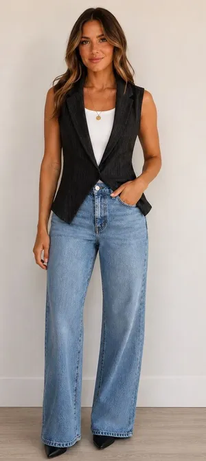 SHEIN Black Pinstripe Sleeveless Blazer Vest thumbnail 1