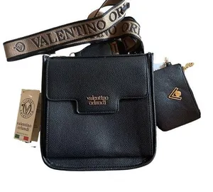 NEW Valentino Orlandi Italian Black Textured Leather Crossbody Purse & Wallet thumbnail 1