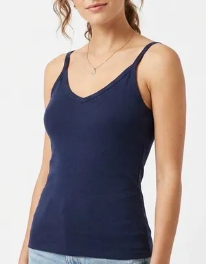 Navy Blue Ribbed V-Neck Camisole Tank Top Style 970 Womens Size Small thumbnail 1