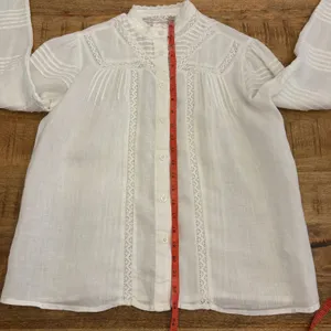 The Shirt Rochelle Behrens Priya Shirt XS White Linen Top Victorian Prairie Lace thumbnail 13