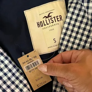 Hollister Womens Navy Gingham Check 2 Button Cuffed Blazer Jacket NWT Small thumbnail 3