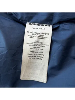 Patagonia Navy Down Hooded Parka Jacket Small Fleece Lined Worn Wear Winter Coat thumbnail 8