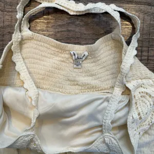 American Eagle Cream Long Lined Dress Crochet Top Flowy Large Fairy Whimsy thumbnail 2
