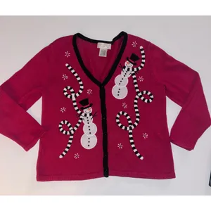 Mandal‎ Bay Womens Large Christmas Holiday Snowman Cardigan Sweater Festive Top thumbnail 3