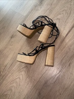 TOP Moda Black Lace-Up Woven Block Heel Sandals size 8.5 thumbnail 8