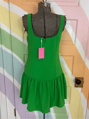NWT Amanda Uprichard Apple Green Drop Waist Square Neck Mini Dress Sz M 🧡🍄 thumbnail 6