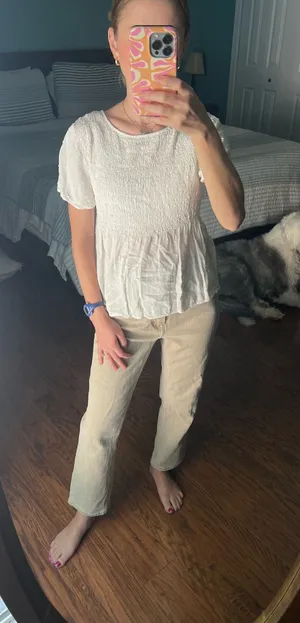 URBAN Romantics White Smocked Short-Sleeve Peplum Top thumbnail 1