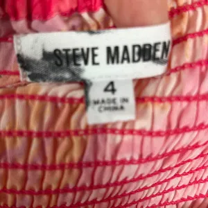 Steve Madden Floral Mini Dress Orange‎ Pink Sweetheart Smocked Back Size 4 thumbnail 4