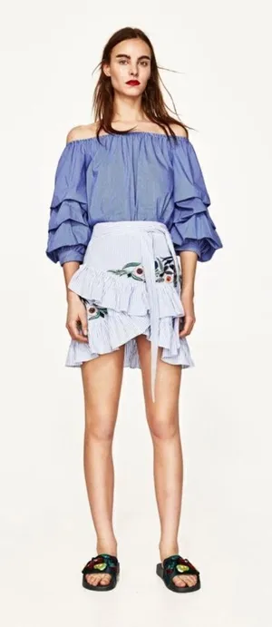 ✨HP✨Zara Stripped Embroidered Floral Ruffle Skirt✨ thumbnail 1