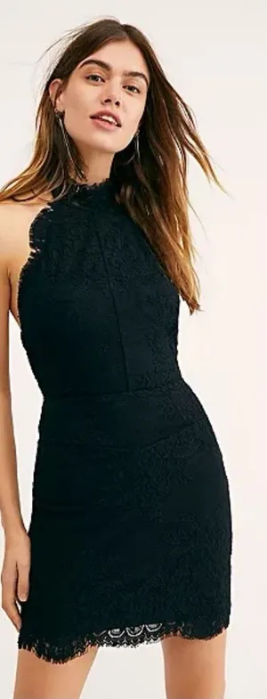 Black Lace Halter Backless Mini Dress thumbnail 1