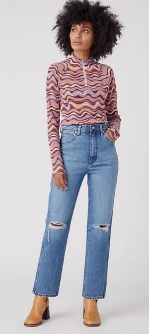 NWT Wrangler Wild‎ West 603 High Rise Straight Jeans Ripped Knees Size 28 thumbnail 1
