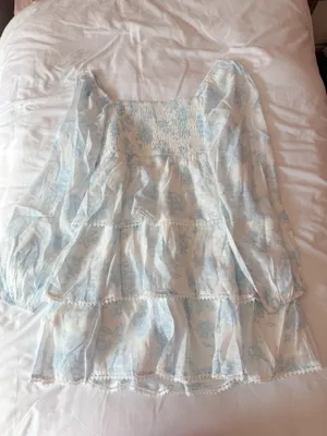 Altar’d State Eden Blue And White Floral Long Sleeve Mini Dress Size Large thumbnail 2