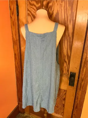 Arula Blue Textured Sleeveless Jumper Dress Oversized Pockets Boho Lagenlook thumbnail 12