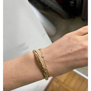 Boutique NEW Heavy 18k Gold Simulated Diamond Stars Bangle Cuff Bracelet‎ Sz Adjustable thumbnail 8
