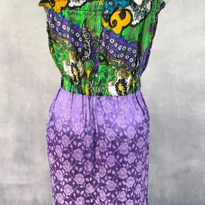 Vintage Handmade‎ Strapless Midi Dress Size M Paisley Floral Purple Boho Indie thumbnail 6