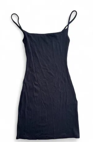 Bershka Black Ribbed Spaghetti-Strap Mini Dress thumbnail 1