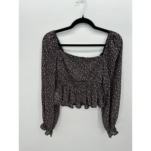 She +‎ Sky Womens Floral Smocked Peasant Crop Top Sz S Boho Cottagecore Festival thumbnail 2