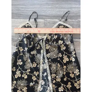 Victorias Secret Black Gold Floral Satin Lace Trim Babydoll Chemise Small thumbnail 4