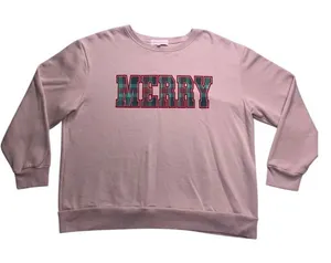 State of Mine Merry Plaid Graphic‎ Sweatshirt Womens XL Tan Christmas Pullover thumbnail 1