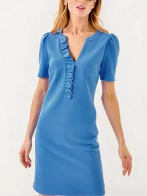 Lilly Pulitzer XS Teagan Shift Dress Sunwashed Blue Office Work Puff Sleeve thumbnail 2