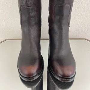 Dark Brown Red Leather Loretta Tall Knee High Riding Heeled Boots thumbnail 11