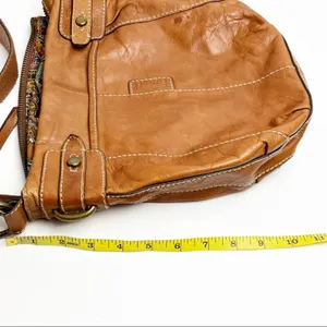 FOSSIL Brown Leather Stitched Adjustable Strap  Paisley Lined Shoulder Bag Boho thumbnail 12