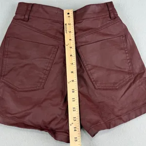 Zara Womens High Waisted Coated Shorts Burgundy Size 2 thumbnail 6