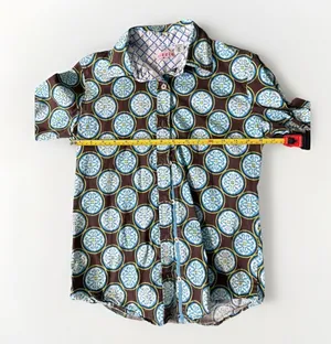 Tizzie Womens Blue contrast medallion geometric fitted stretch button up shirt S thumbnail 8