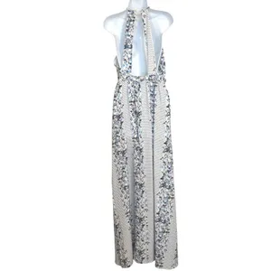 BANJUL Floral‎ Polka Dot Halter Wide Leg Jumpsuit Blue White Tie Waist NWOT M thumbnail 5