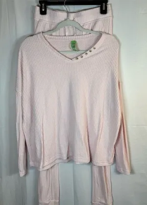 Chaser Lounge Set Womens Size S Pink V-Neck Snap Top Drawstring Joggers thumbnail 1