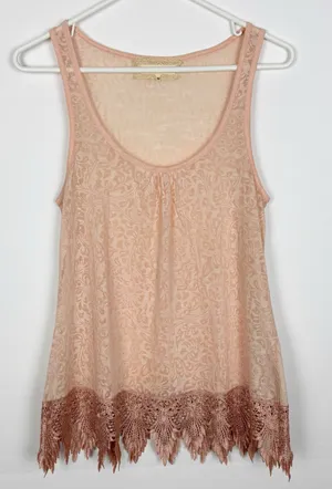 A'Reve Top Paisley Print Lace Bottom Sleeveless Peach Size Medium thumbnail 1