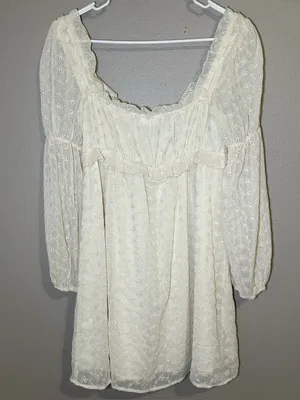 Storia Neutral Sheer V Neck Long Sleeve Cottagecore Mini Dress Women’s Medium thumbnail 4