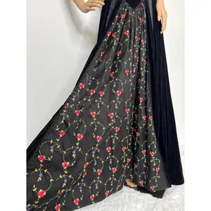 Late 80s Jeannie Nitro Gothic black velvet silk floral embroidered corset gown s thumbnail 11