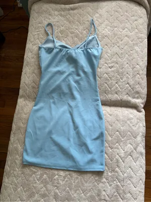 Windsor Light Blue Spaghetti Strap Knot-Front Mini Dress thumbnail 2