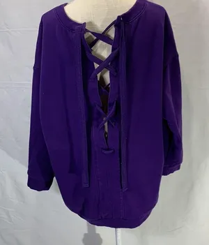 Nina Lace Up Back Sweatshirt Purple Size 1X thumbnail 1
