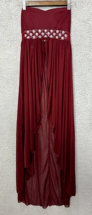 Vintage Y2K Babydoll‎ Maxi Dress Womens Small Red Beaded Chiffon Fairy HOCO Prom thumbnail 1