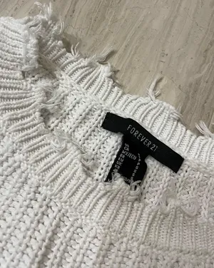 Forever 21 White Ribbed Distressed Sweater thumbnail 3