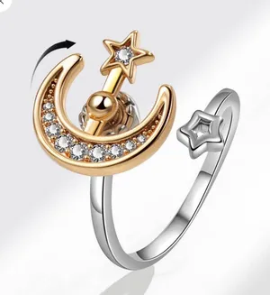 Moon Star Anxiety Fidget Spinner Ring Gold thumbnail 1