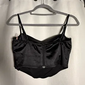 Lovesome Black Satin Spaghetti Strap Bustier Cowl Crop Top Size Medium thumbnail 3