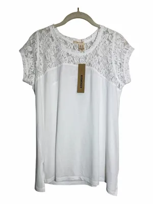 DKNY White Lace Yoke Short Sleeve Top thumbnail 1