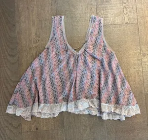 free people printed sleeveless lace trim tank top thumbnail 1