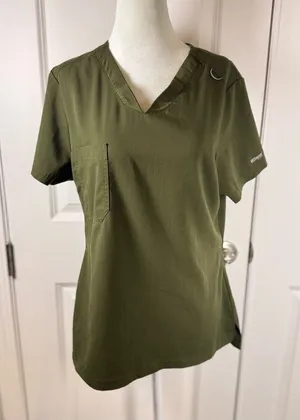 Grey’s Anatomy Active Olive Green Stretch Scrub Top Women’s Medium Workwear thumbnail 1