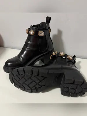 Steve Madden Black Leather Ankle Boots with Crystal Embellished Strap thumbnail 7