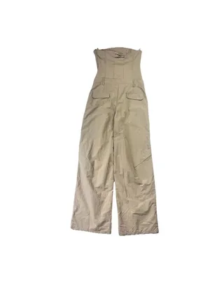 Zara Strapless Jumpsuit Off The Shoulder Wide Leg Khaki Size S Blogger Fav New thumbnail 4