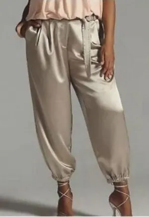 Maeve By Anthropologie Champagne Satin Jogger Dress Pants Size 2 metallic thumbnail 1