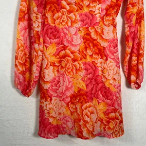 Steve Madden Floral Mini Dress Orange‎ Pink Sweetheart Smocked Back Size 4 thumbnail 10