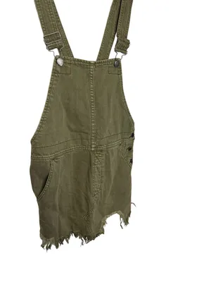 💚✨ Free People‎ Olive Green Distressed Overall Mini Dress Size 4 ✨💚 thumbnail 4